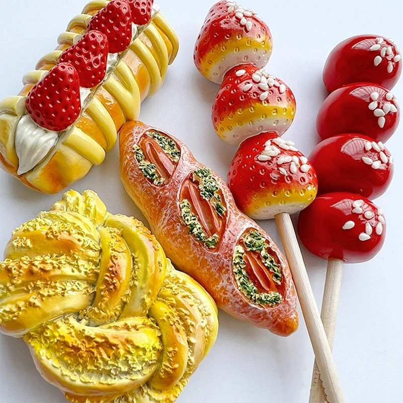 Hand-made Painted Strawberry Bread Bingtanghulu 3D Fridge Magnets Tourism Souvenirs Refrigerator Magnetic Stickers
