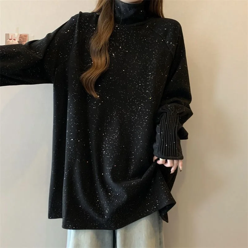 Grote Maat Kasjmier Hooggesloten Dieptepunt Shirt Vrouwen Herfst Winter Primer Shirt Nieuwe Losse Lange Mouwen Trui top