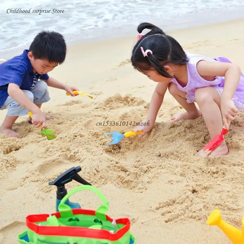 Pack/6Pcs Sand Castle Toy Outdoor Gardening Tool Bag Sandpit Toy with Shovel Dropship