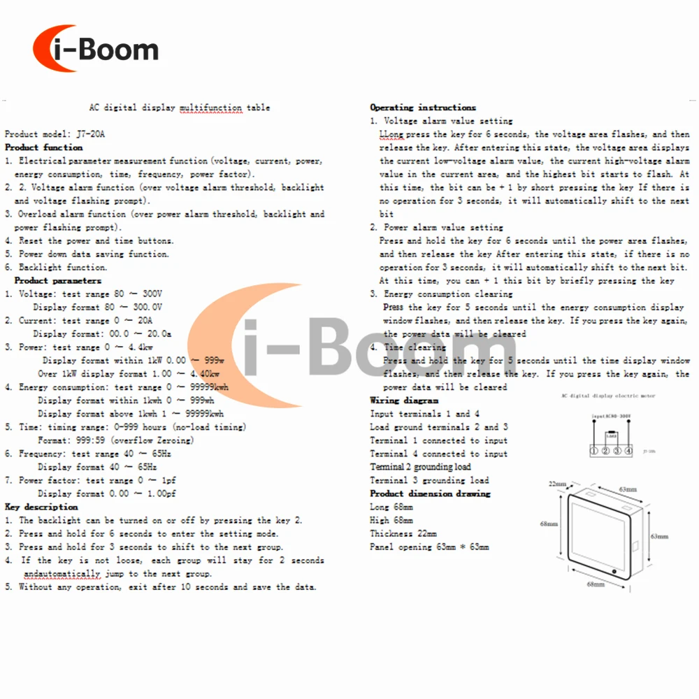 220V 20A AC Electric Energy Meter Digital Display Volatge Current Meter Power Detector LCD Voltmeter Wattmeter Tester 80-300V