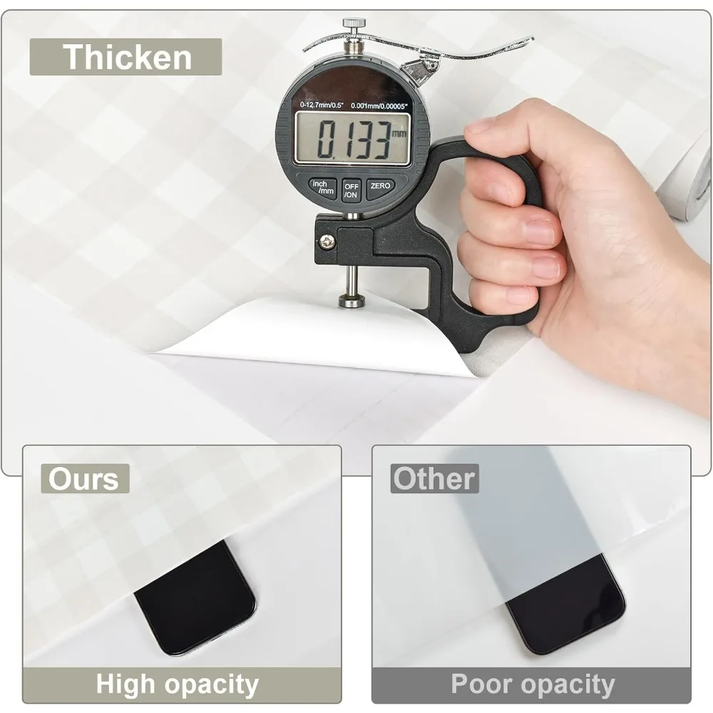 Boho Plaid Pattern Peel and Stick Wallpaper for Cabinets, 17.3in Wide, 591in Long, Neutral Checkered Contact Paper, Sizing Optio