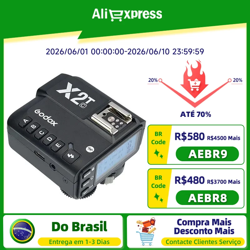 Godox X2T Flash Gatilho Sem Fio, Alta Velocidade, Flash Gatilho para Câmera DSLR, Canon, Nikon, Sony, Fuji