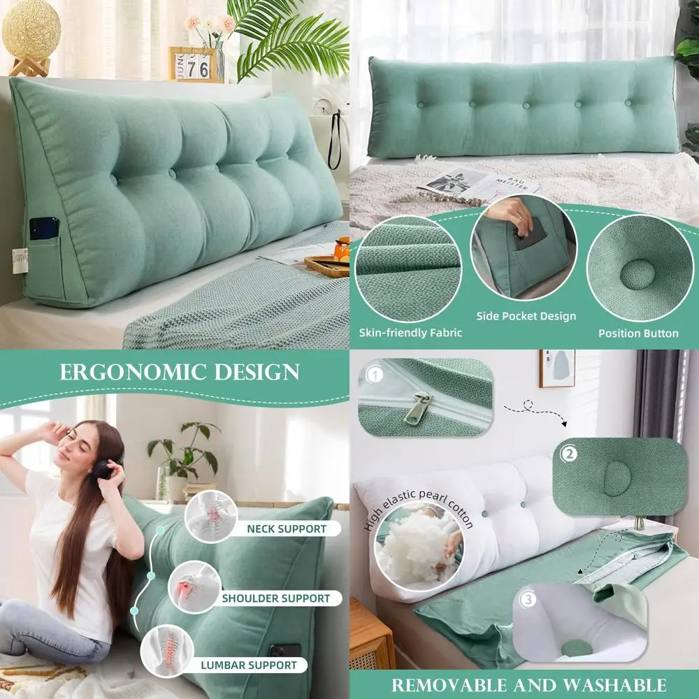 

Треугольная подушка изголовья Aqua Twin Size, клинообразная подушка для кровати для чтения и поддержки спины