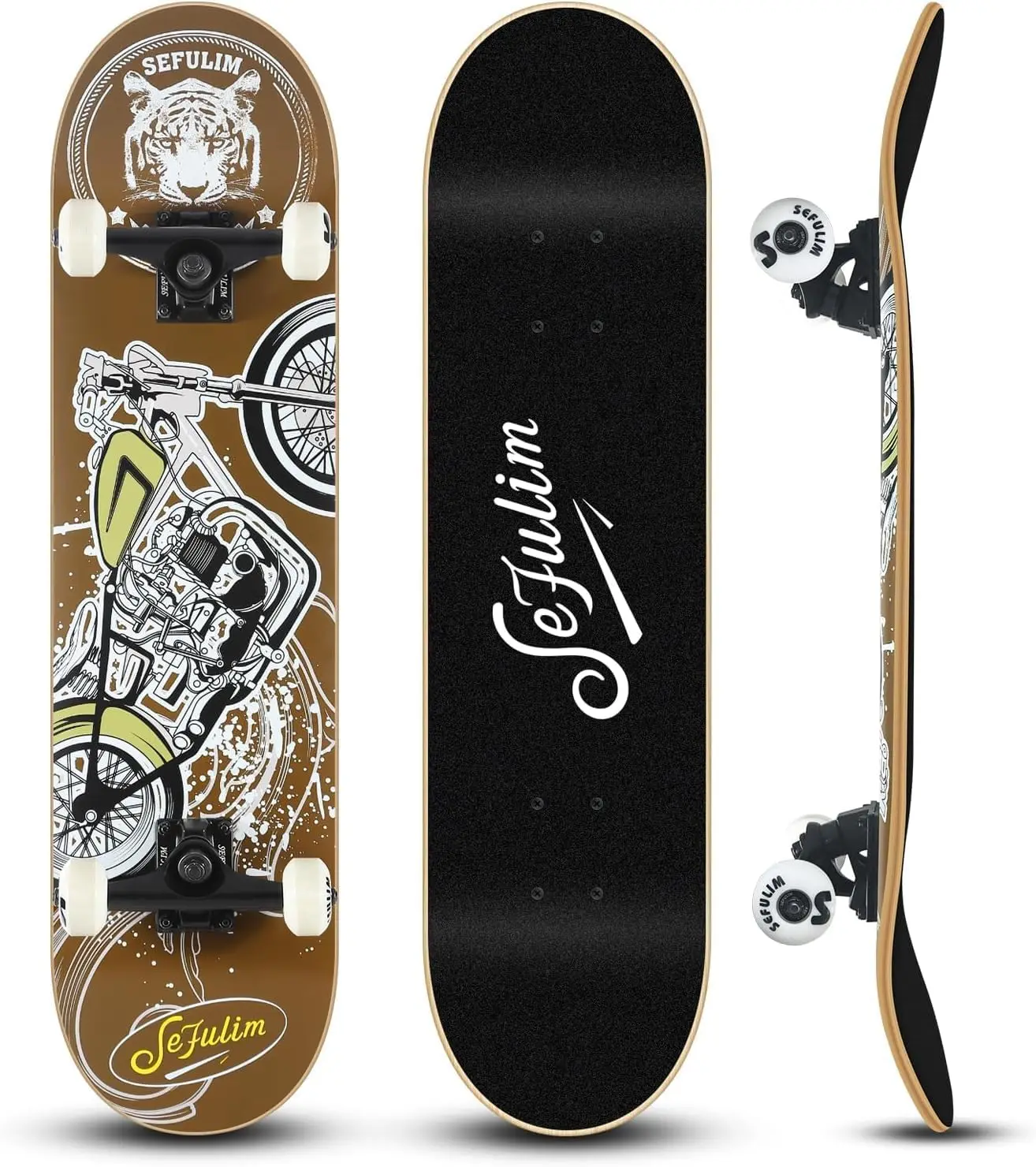 لوح تزلج كامل مقاس 31 × 8 بوصة مع سطح مزدوج، خشب القيقب مكون من 7 طبقات للأولاد والبنات والمراهقين والبالغين والمبتدئين #1