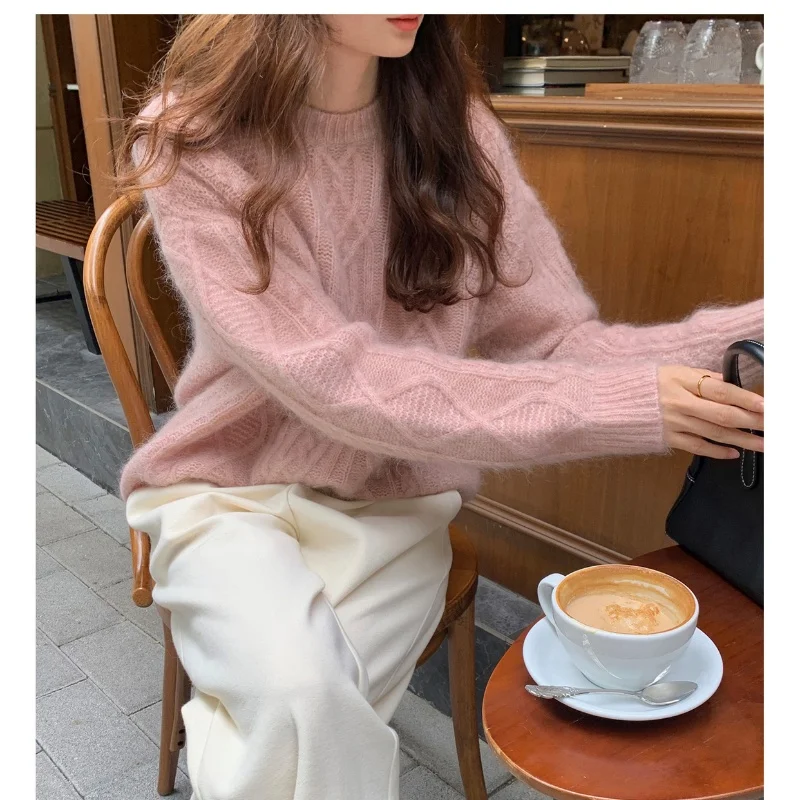 

Autumn and winter women's pullover sweater 100% pure wool casual knitted O-neck sweater high-end versatile long sleeved top
