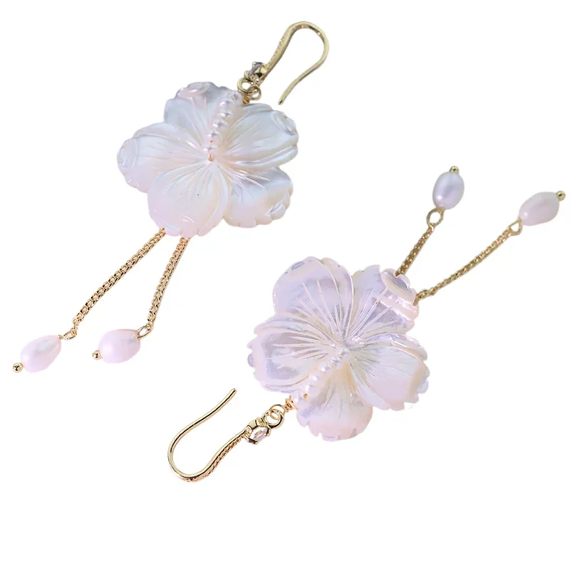 

Fashion Freshwater Pearl Shell Flower Chain Ear Hooks Earrings for Women Charm Fashion Versatile Drop Dangle Earrings Jewelry