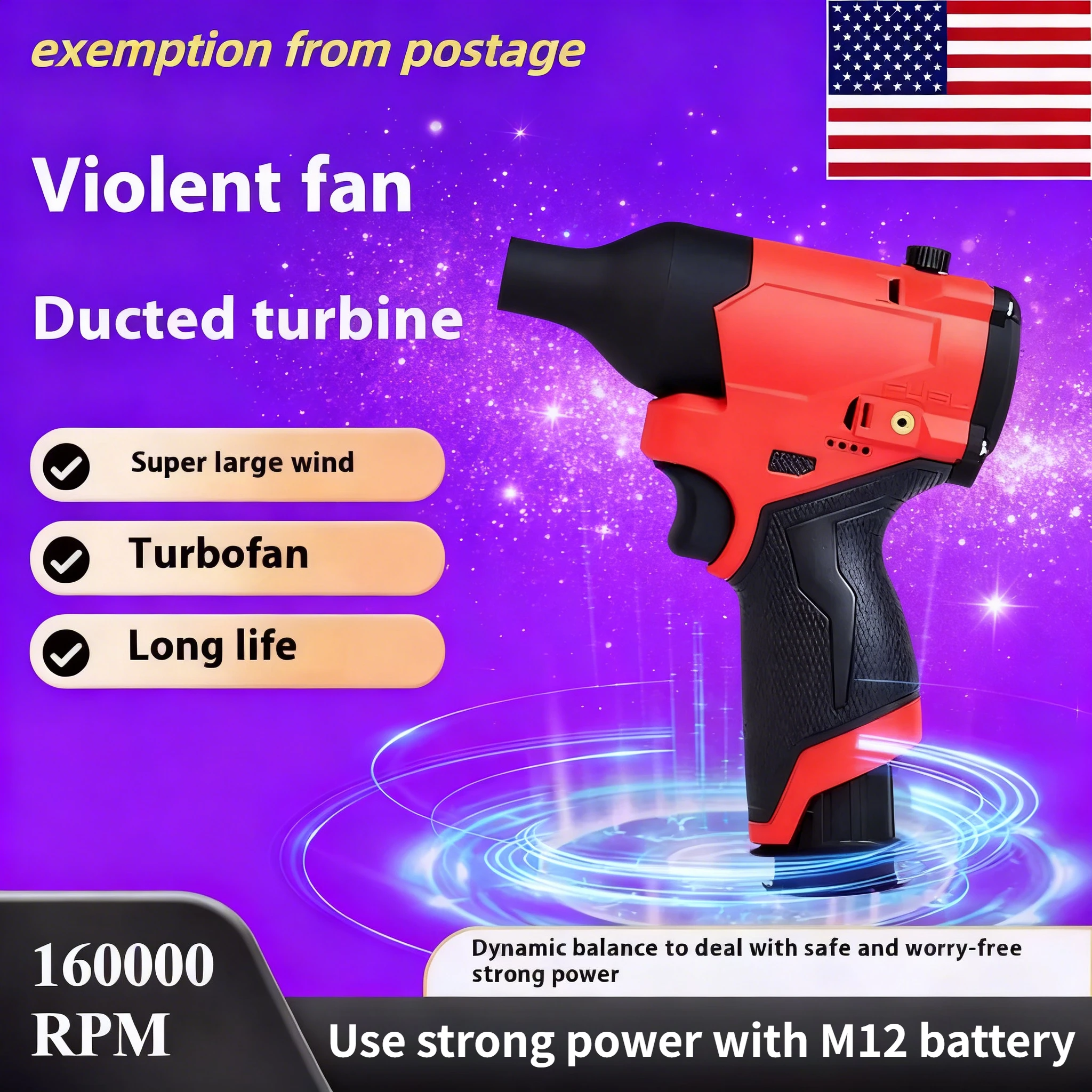 

Бесщеточный турбовентилятор для аккумулятора Milwaukee 12V, 160000 об/мин, мощный электрический воздуходув (без аккумулятора)