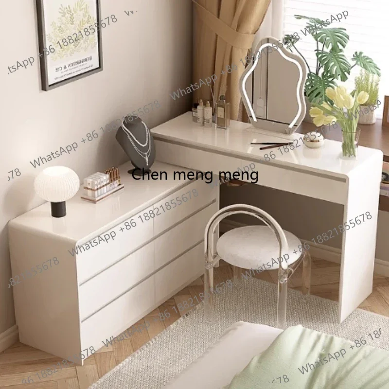 Modern Makeup Vanity Desk with Mirror and Light Luxury Dressing Vanity Table with 6 Drawers LED Touch Sensor Mirror, Soft Stool