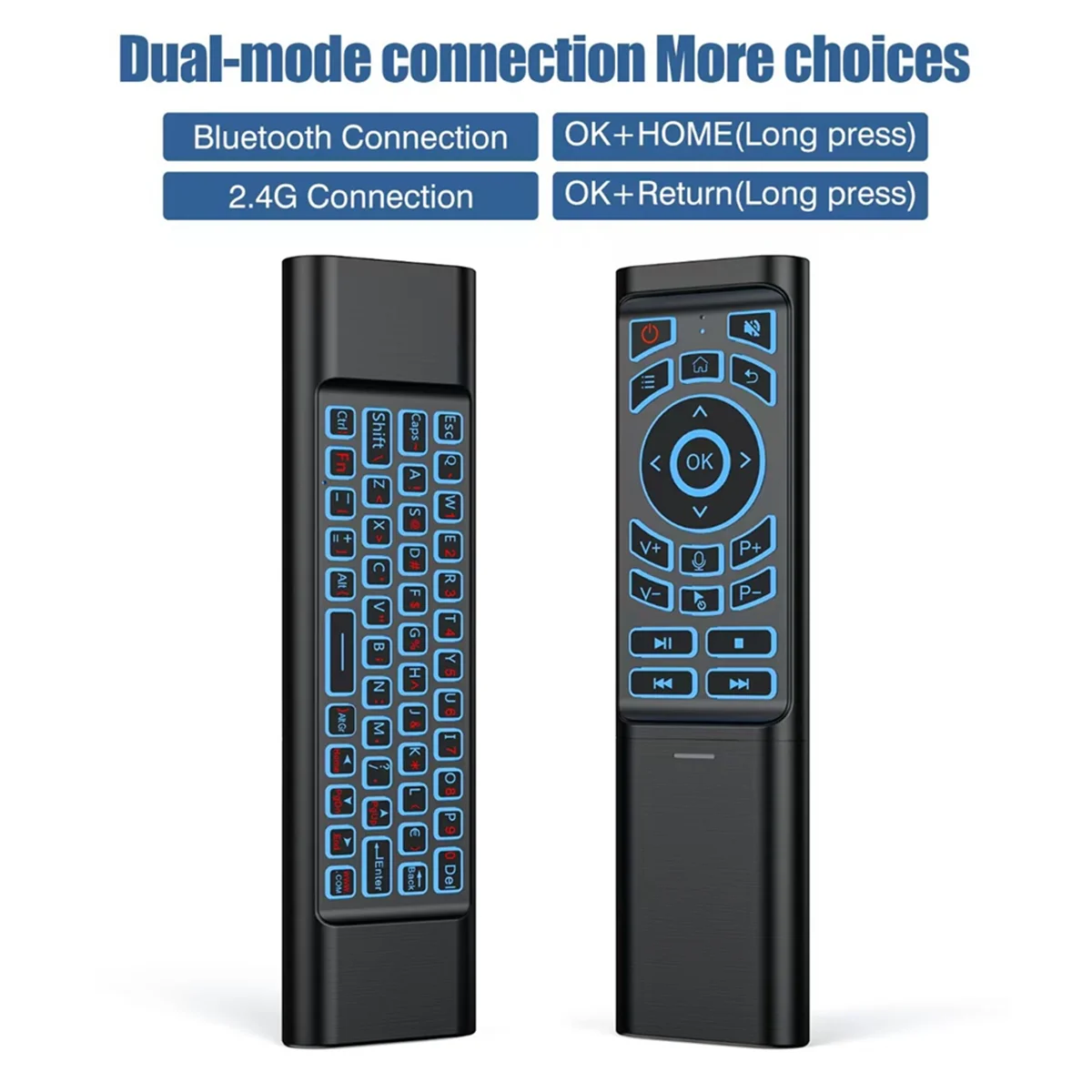 Telecomando Air Mouse Mini tastiera retroilluminata a 7 colori Dual Mode 2.4G Bluetooth Controllo wireless per Smart TV Box PC