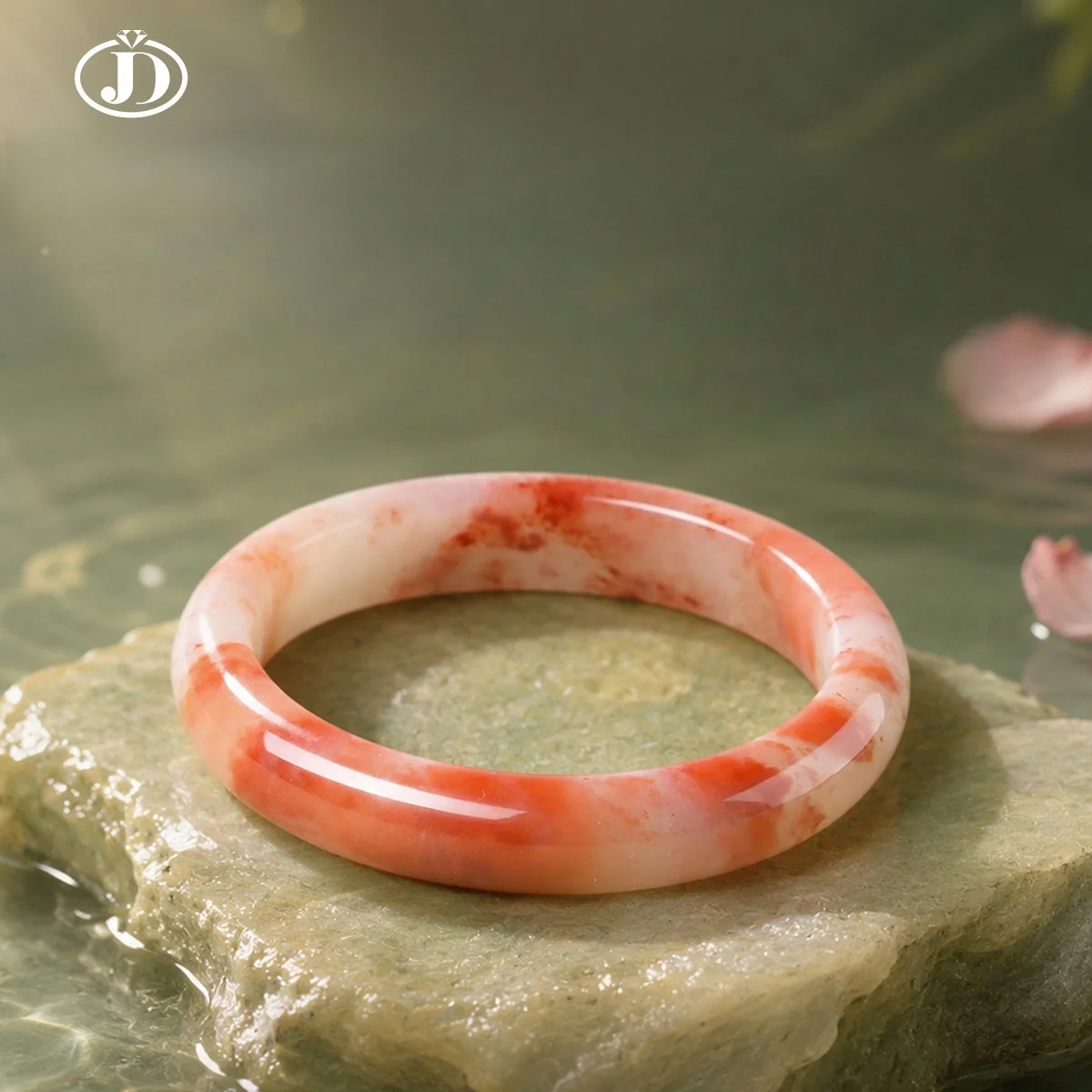 7A Natural Peach Blossom Jade Bangle Bracelet for Women Pink White Translucent Stone Jewelry Elegant Gift Translucent Stone Brac