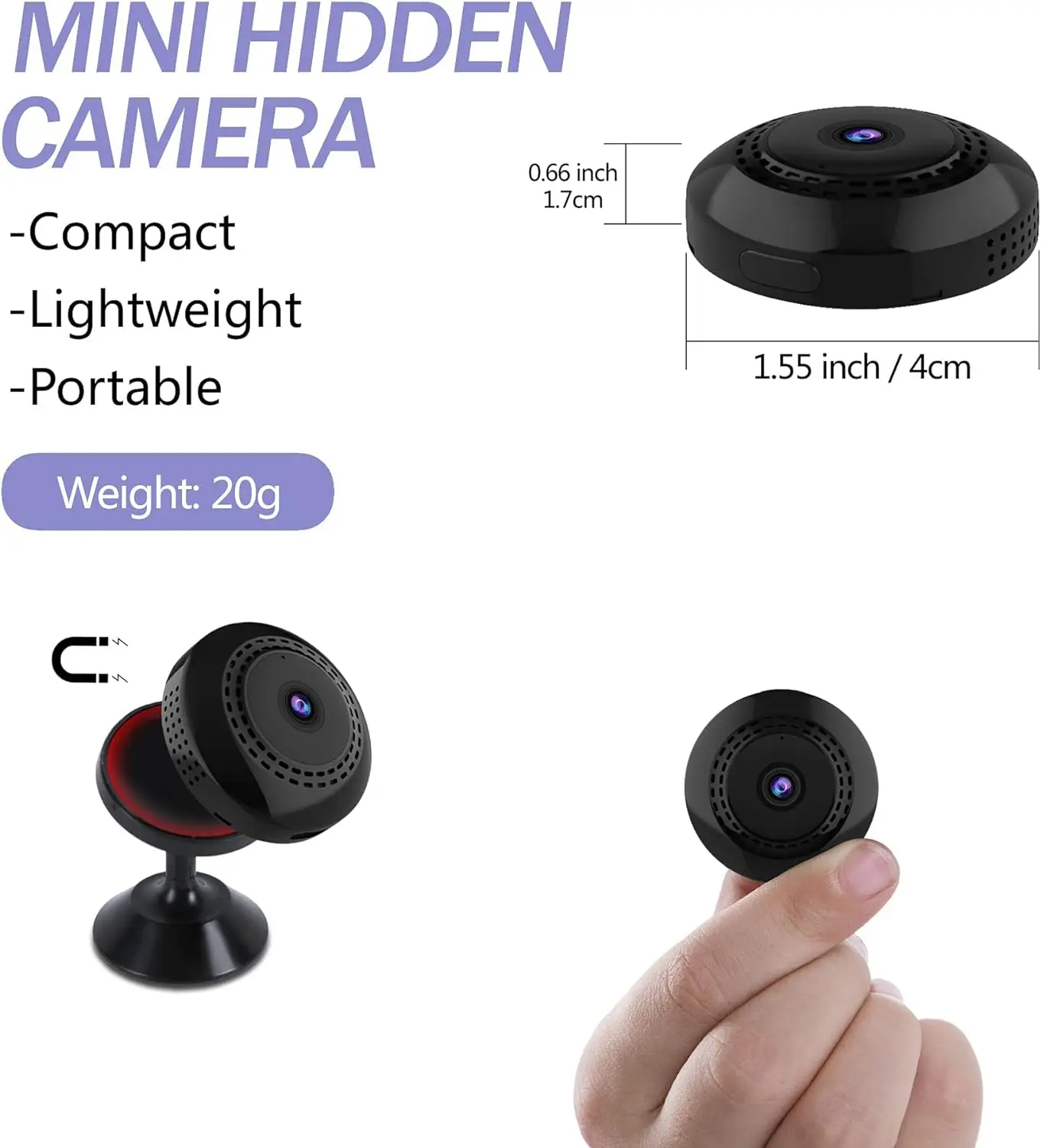 Mini WiFi Spy Camera 1080P Video Record LiveFeed Wireless Hidden Spy Cam Nanny NightVision/No Light Night Vision Activated Alarm