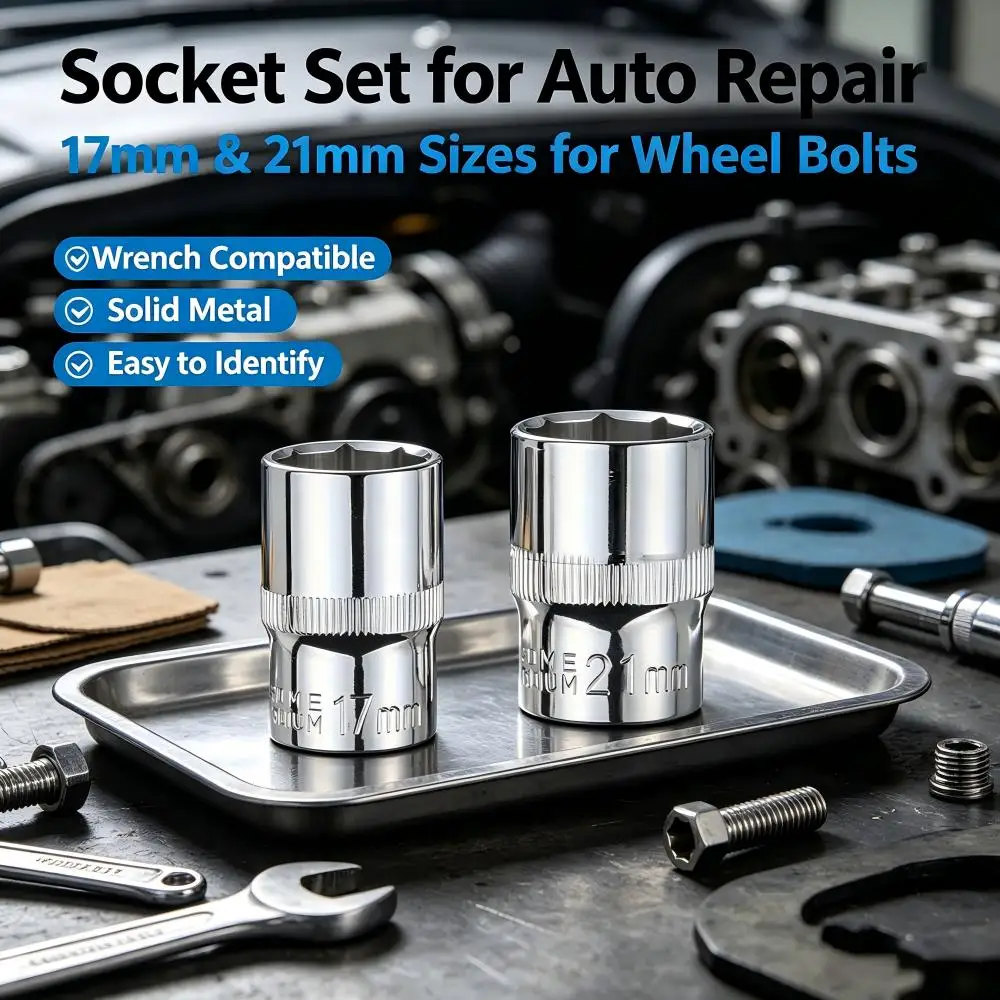 2Pcs 17/21mm Tire Valve Stem Socket Wrench Chrome Vanadium Steel Tyre Valve Core Removal for Automobile Truck Motorcycle Repair
