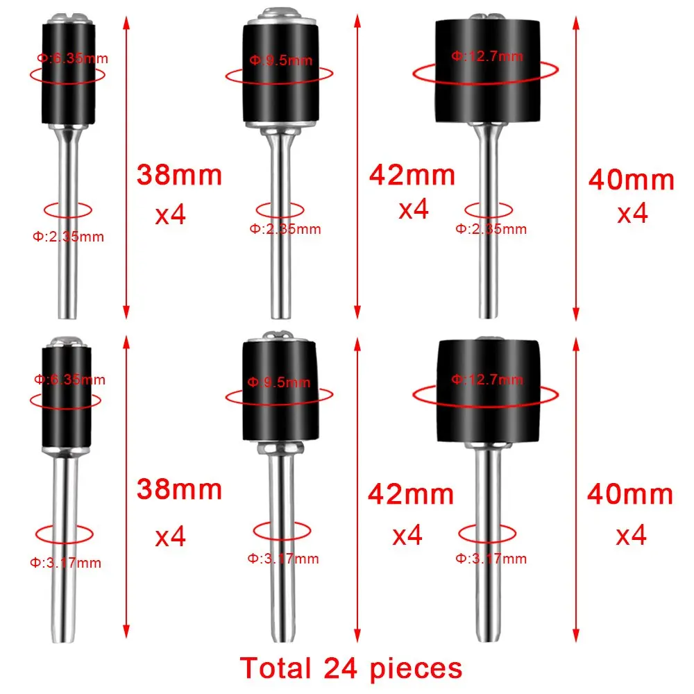 Imagem -03 - Lixadeira de Tambor 360 Peças Prego Lixar Mangas Faixa 80 120 240 320 400 600 Grão 24 Peças Mandris de Tambor para Dremel Ferramenta Rotativa 384 Peças