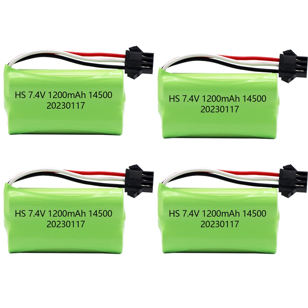 1-10PCS 7.4V 1200mAh 14500 SM3P Plug Li-ion battery for Electric Toy water bullet gun toy parts 7.4V battery for Vehicles RC toy