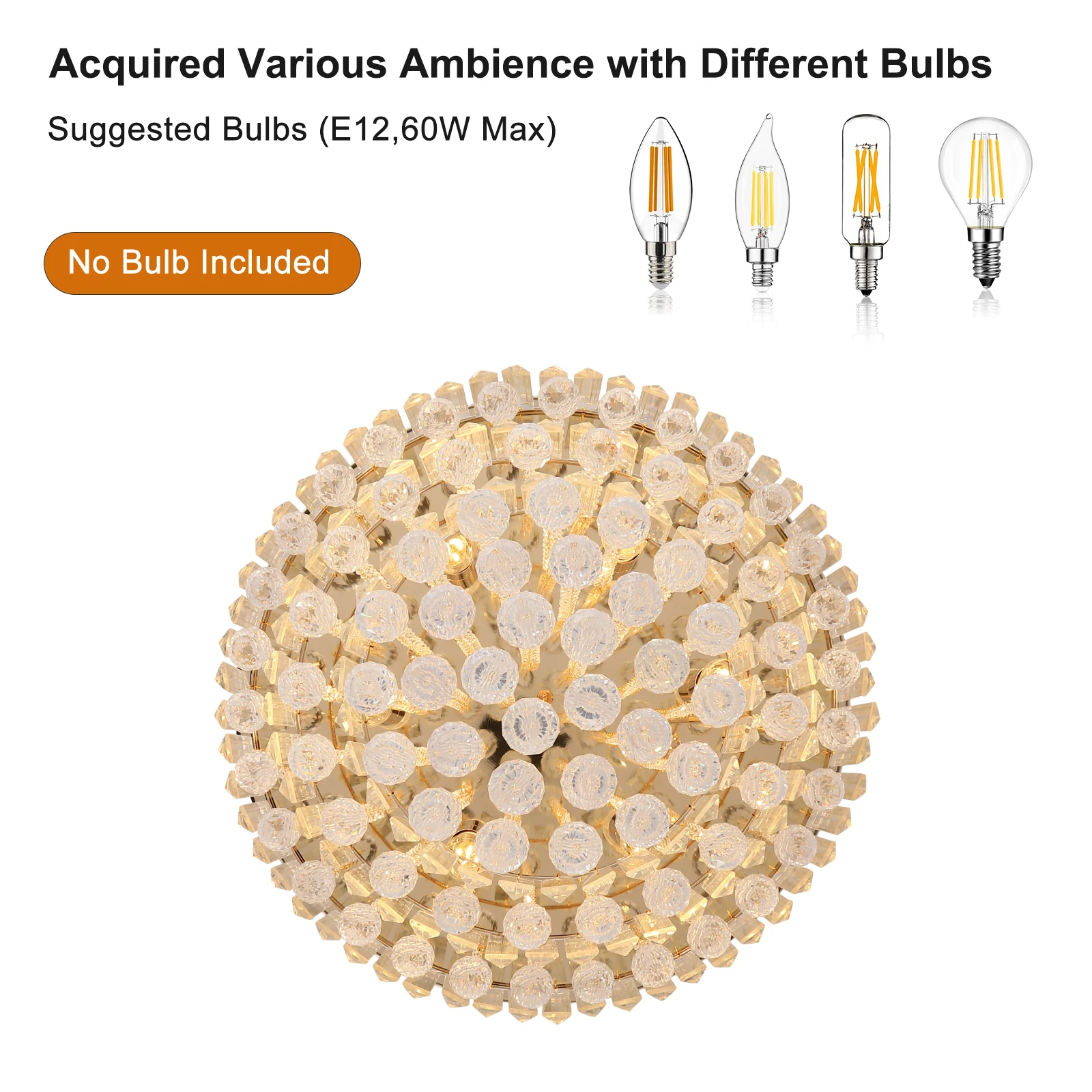 Gold Modern Crystal Chandelier 19.7 Inch Modern Round Chandelier for Dining Room, Bedroom, Living Room