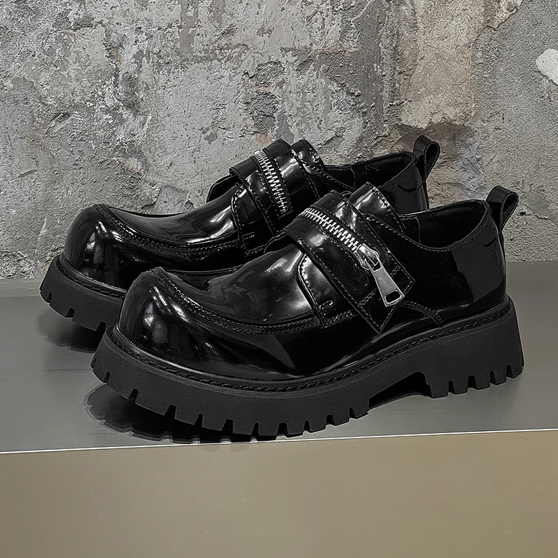 

Мужские лоферы в стиле стрит-панк на толстой подошве с декоративной молнией, зеркальным эффектом, противоскользящие, персонализированные, подходят для поездок на работу