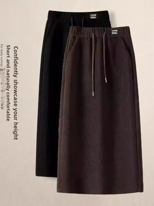 

Осенне-зимняя вельветовая юбка А-силуэта женская, с завышенной талией, утягивающая, теплая, средней длины, в корейском стиле, для повседневной носки, сохраняющая тепло