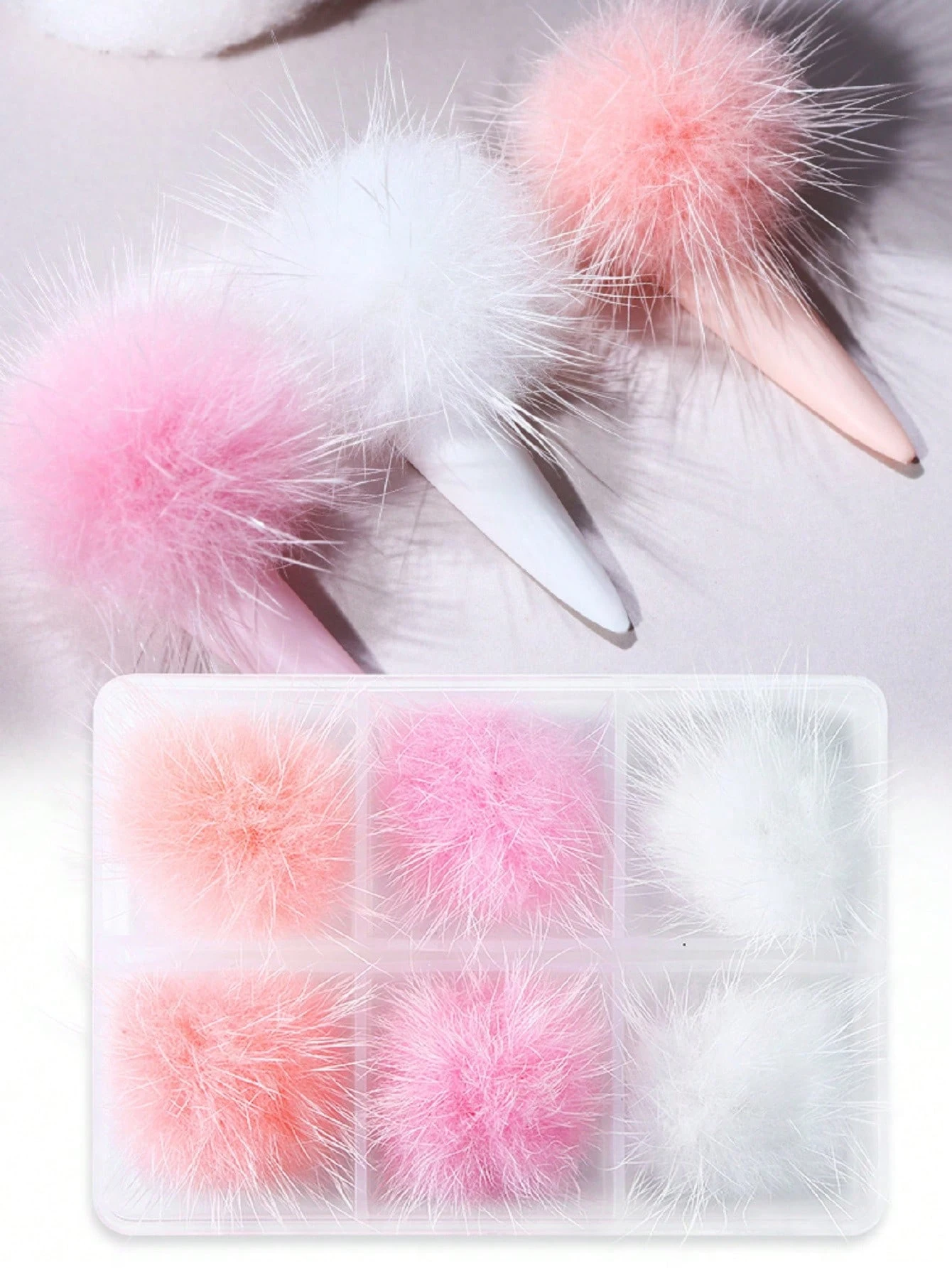 6 Pcs/Box Fluffy Pompoms Nail Art Jewelry Plush Ball Detachable Magnetic Hairball Kawaii French Manicure Decoration Accessories