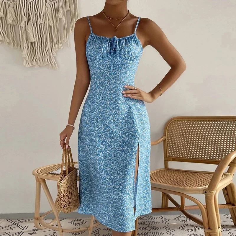 Vestidos de Verano de Moda para Mujer, Vestido con Tirantes Finos y Estampado, Vestido Sexy con Cordones, Vestidos de Verano para Mujer 2026 Q108
