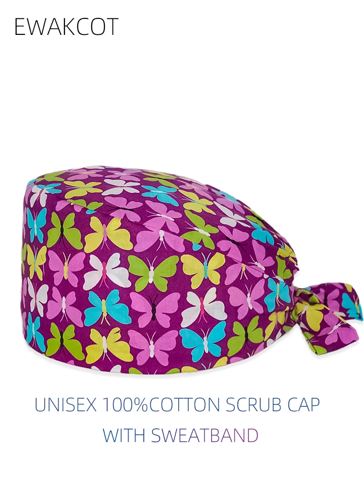 Chapeau médical imprimé papillon unisexe, casquette de gIslande pour femmes et hommes, chapeau de salle d'opération, infirmière, médecin, accessoire de travail