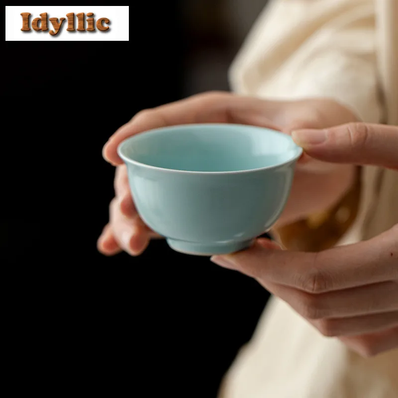 

110ml Congealed Fat Cyan Teacup Antique Tea Bowl Mug Tea-tasting Personal Cup Jianzhan Master Cups Chinese Tea Set Accessories