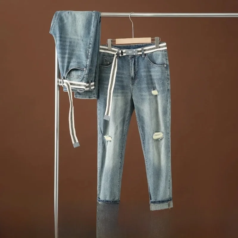 

Skin-Friendly Breathable Slim Fit Jeans Men's Spring Summer Thin Nine-Piece Cuffed Ankle-Length Pants Casual Comfortable