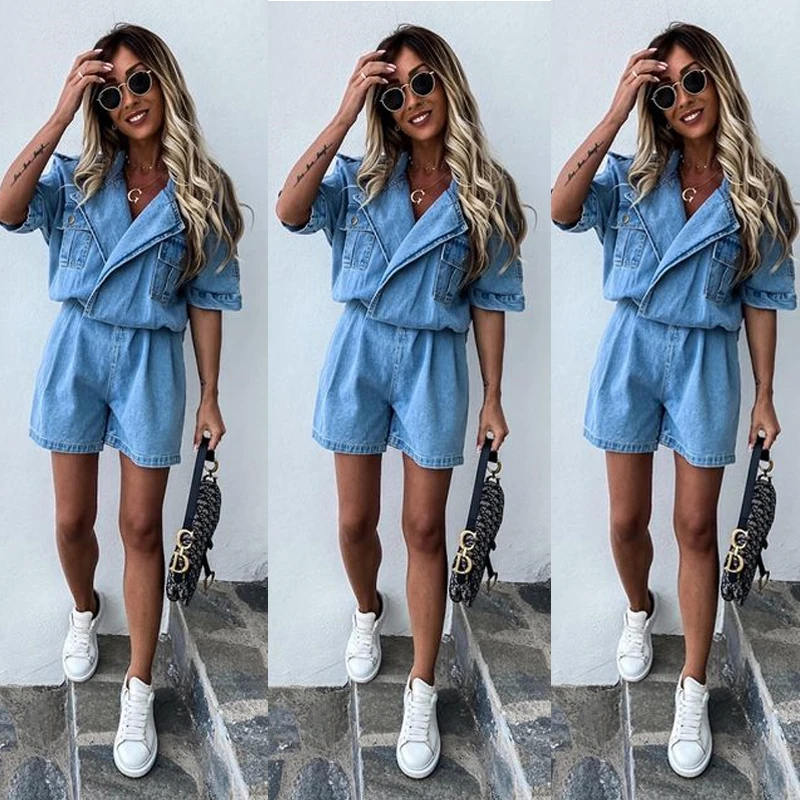 2024 Lente/Zomer Mode Nieuwe Werkkleding Denim Casual Eenvoudige Losse Woon-Werkverkeer Jumpsuit