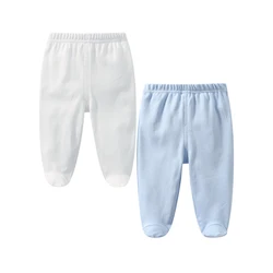 Newborn Baby Pants 0-12Months Boy Girls Pantihose Cotton Solid Color Bind Foot Elastic Waist Trousers Infant Baby Pants 2Pcs Set