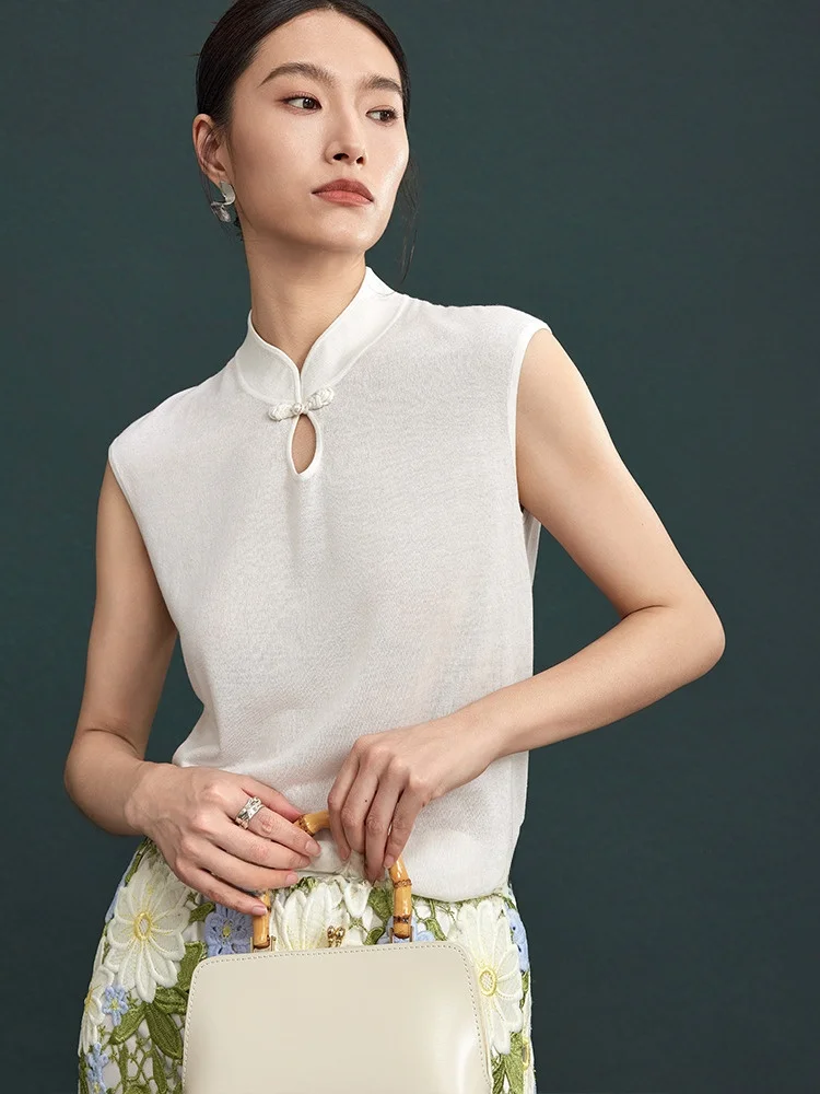 

Jiancha "Jia Ren Drunken" Chinese Style Waterdrop Neckline Silk Knitted Top Sleeveless New Chinese Style Women's Fashion