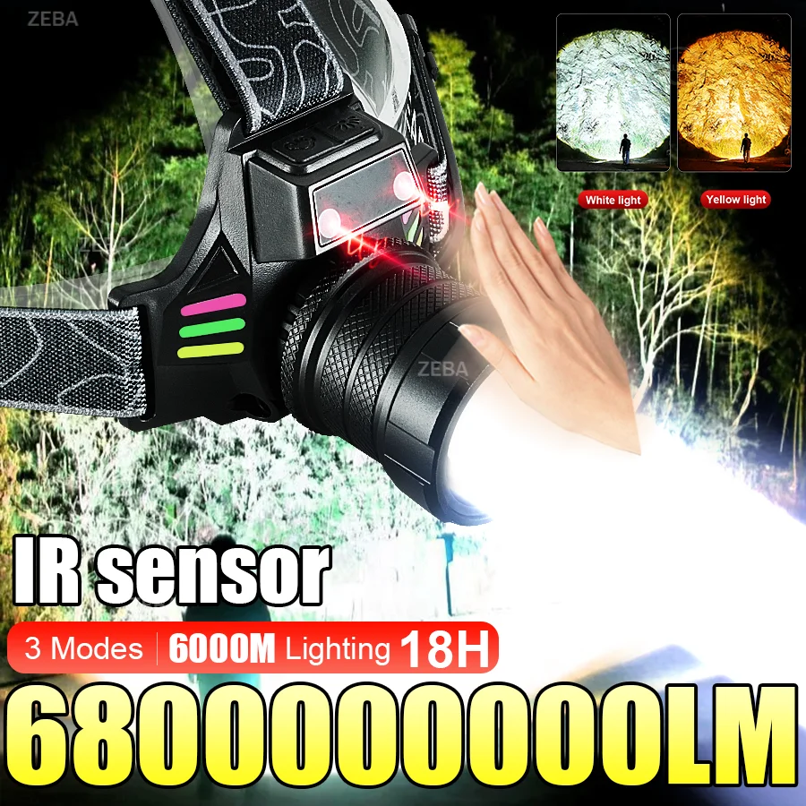 2026 Powerful 2*800W LED Headlamp Zoomable USB Rechargeable High Power Headlight Waterproof Output 18650 Super Bright Head Torch