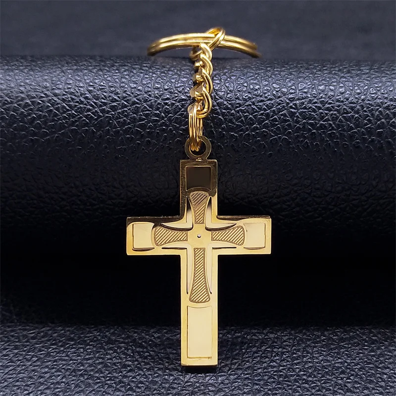 

Jesus Cross Keyring Holder Stainless Steel Gold Color Religious Key Chain for Bag Beliefs Jewelry chaveiro K6042S07