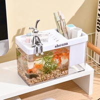 Desktop Mini Fish Tank Transparent Pen Storage Holder Sundries Storage Box Small Table Tank Landscape Flower Pot Home Decor