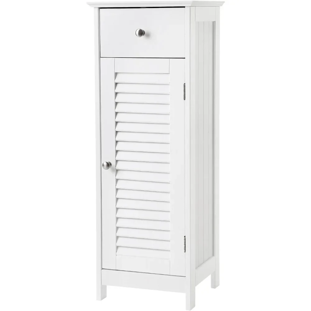 Bathroom Floor Cabinet Storage Organizer Set, with Drawer and Single Shutter Door Wooden, White UBBC43WT,Engineered Wood,Style