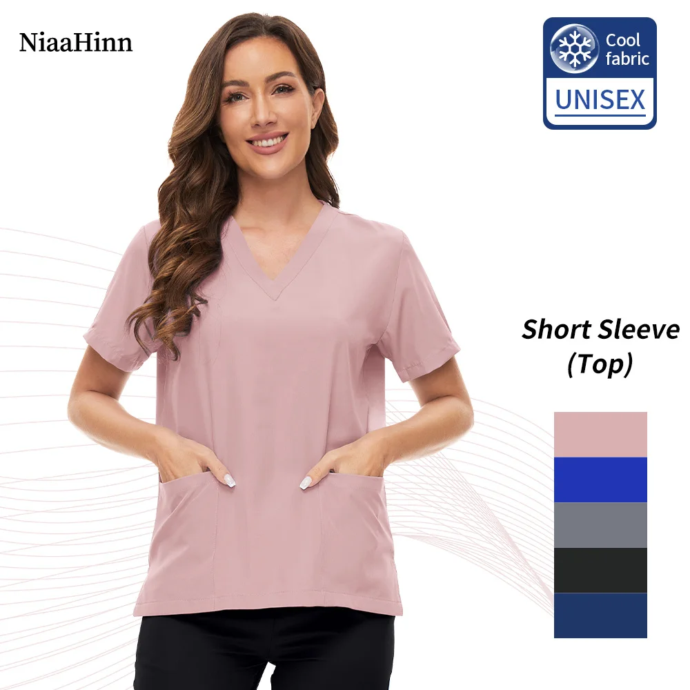 

Niaahinn Ветеринарная футболка для ухода за домашними животными, рабочие топы для операционной, костюм больничного врача, женская однотонная блузка для кормления, униформа