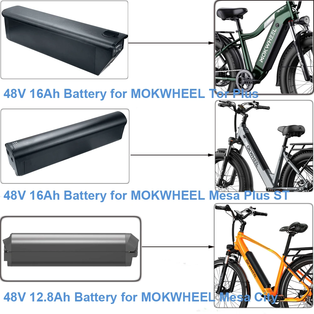 Electric Bike Battery 48V 12.8Ah 16Ah Lithium-ion Ebike Battery fit MOKWHEEL Tor Plus Mesa City Plus ST 500W 750W E-Bike