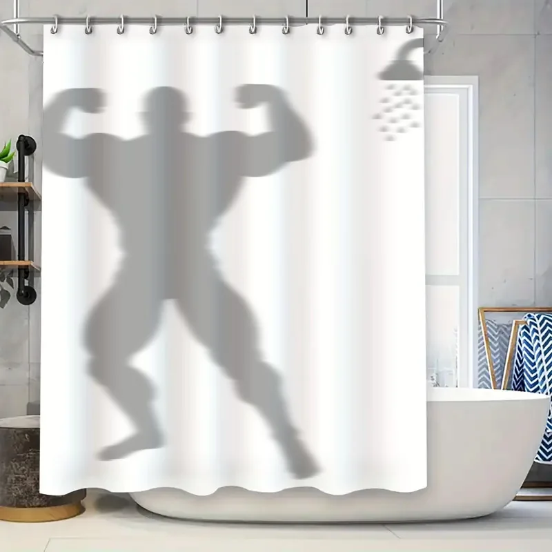 Shower Curtain with Shadow Bodybuilding Workout Fitness Gym Motivation Design White Waterproof Shower Curtains for Bathroom Deco