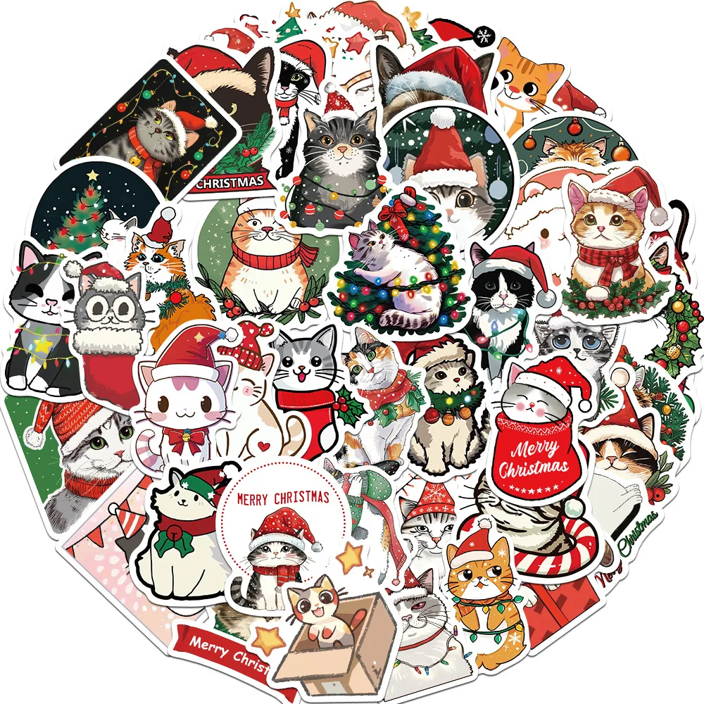 10/50Pcs Cartoon Christmas Cat Graffiti Sticker Aesthetic Children's Decoration School Stationery Scrapbooking Supplies for Kids