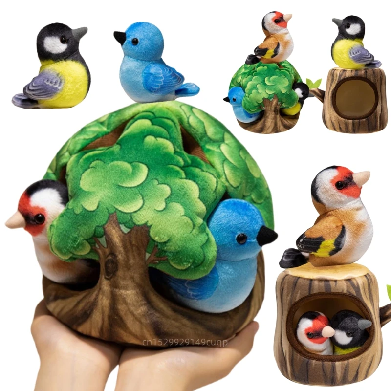 Simulation Fun Bird Nest Tree House Plush Doll Colorful Bird And Nest Combination Plush Toy Home Decor Gift For Boys And Girls