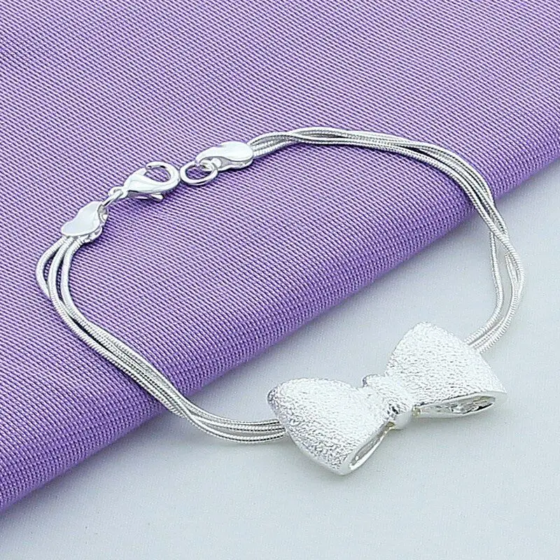 

925 Sterling Silver Bow Knot Wedding Ladies Butterfly Bracelet Charms Chain