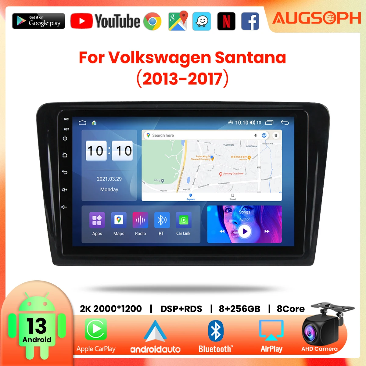 

Android 13 Car Radio for Volkswagen Santana 2013-2017,9inch Multimedia Player with 4G WiFi Car Carplay & 2Din GPS