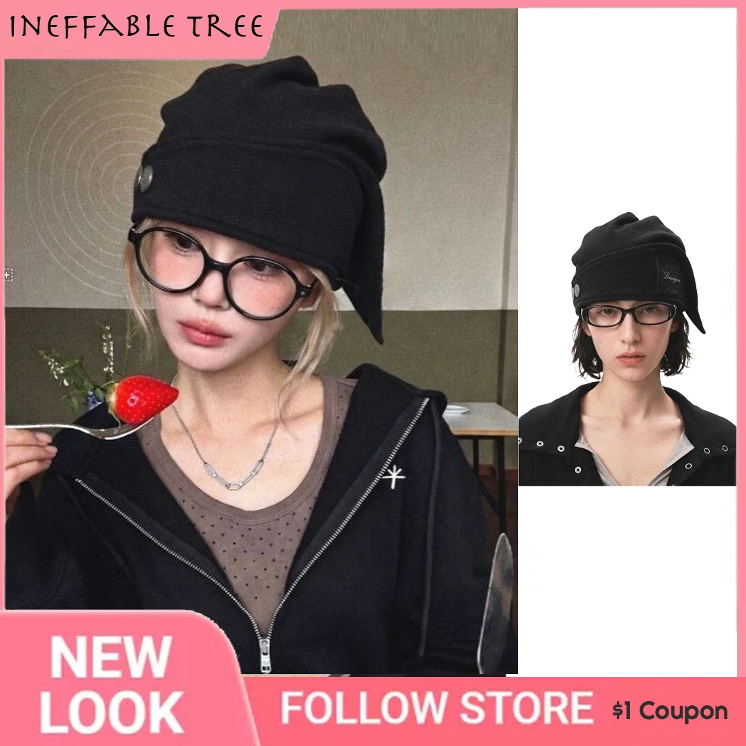 Y2K Vintage Street Rider Knit Beanie Hats for Men&Women Textured Folded Metal Buckle Autumn/Winter Ear Protection Cycling Caps