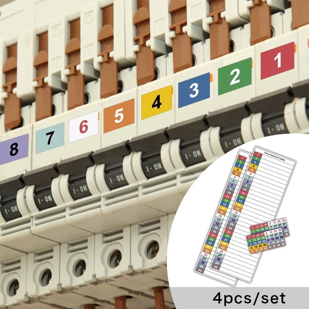 

2 sets (2 pcs/set) Waterproof Electric Box Label Sticker PVC Material Self Adhesive Breaker Panel Number Stickers Easy-to-Use