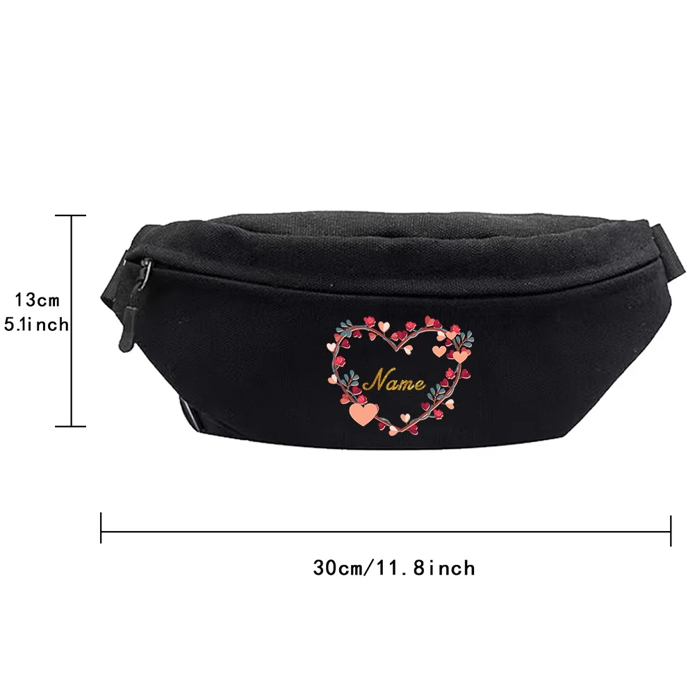 Personalized Customization Name Black Waist Bag Casual Outdoor Phone Bag Fashionable Running Waist Bag Large Capacity