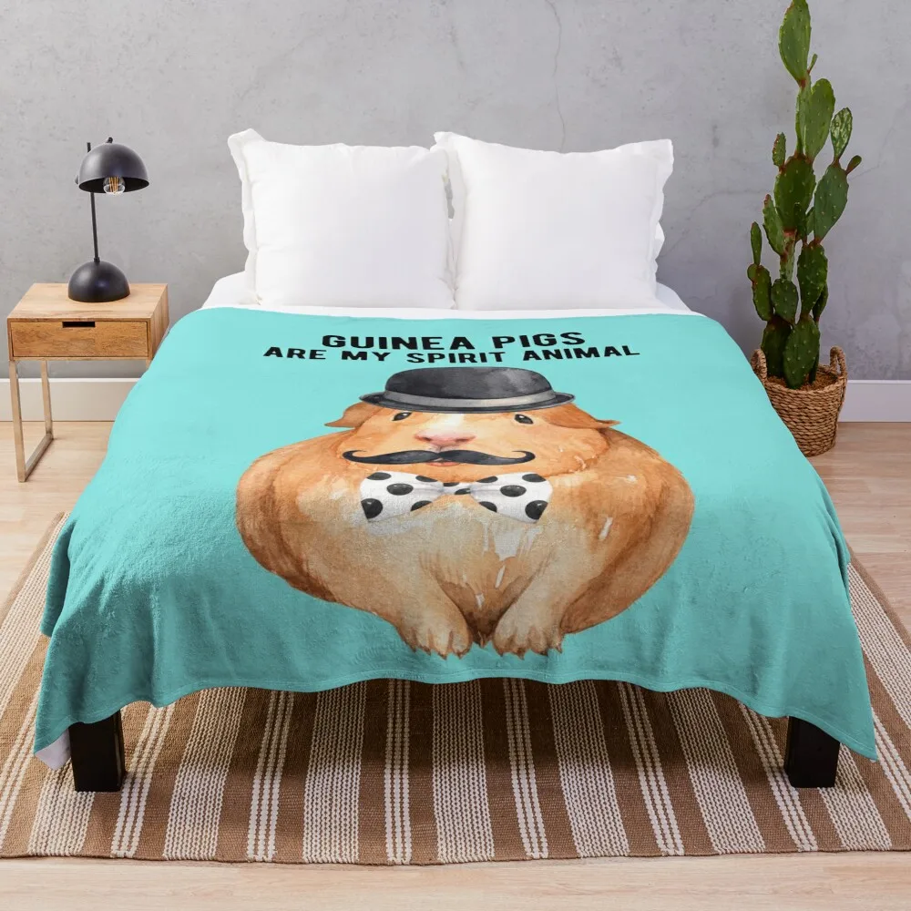 Guinea Pigs Are My Spirit Animal Adorable Guinea Pig Art With Mustache and HatGuinea Pig/Hamster Gifts Throw Blanket