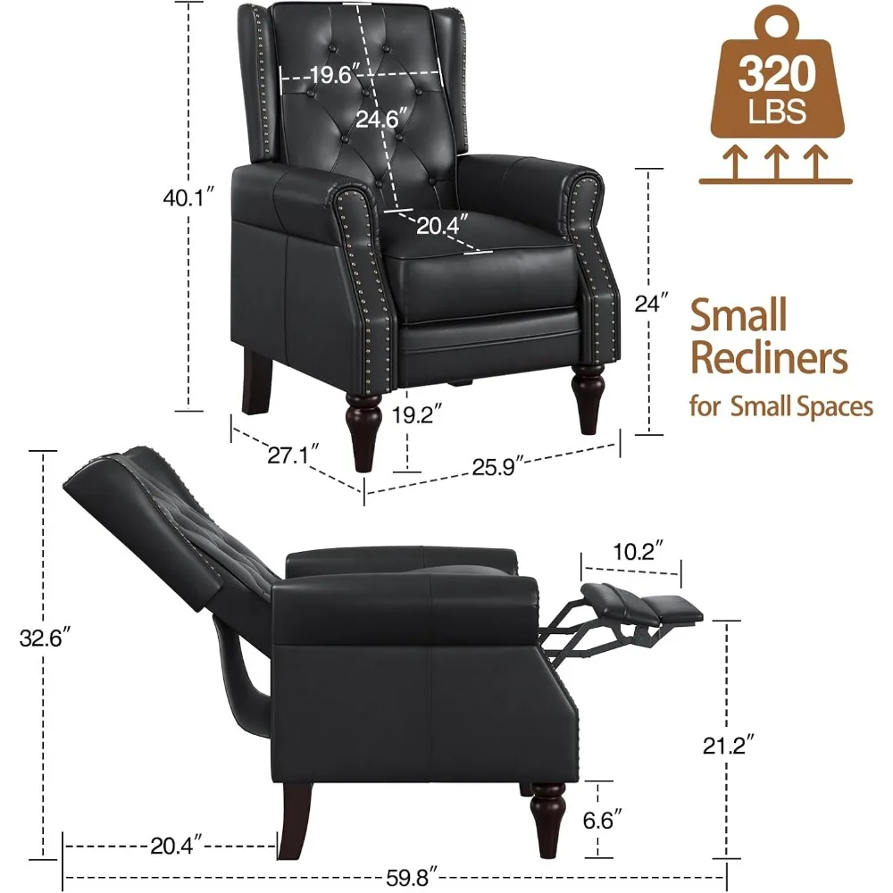 Small Recliner Chair, Faux Leather Wingback Chair, Single Sofa Chair with Rivet Trim and Tufted Button, Club Chair