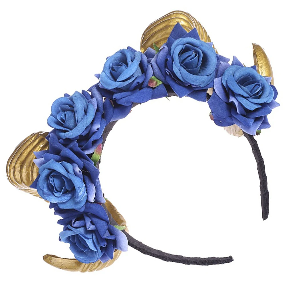 

Artificial Rose Headband Halloween Cosplay Headwear Renaissance Cow Horn Fashion Miss