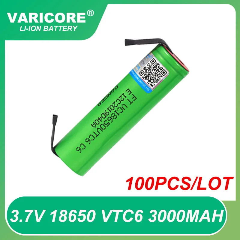 Wholesale 3.7V VTC6 3000mAh 18650 Li-ion Rechargeable Battery VC18650VTC6 batteries + DIY Nickel Sheets Tax Free