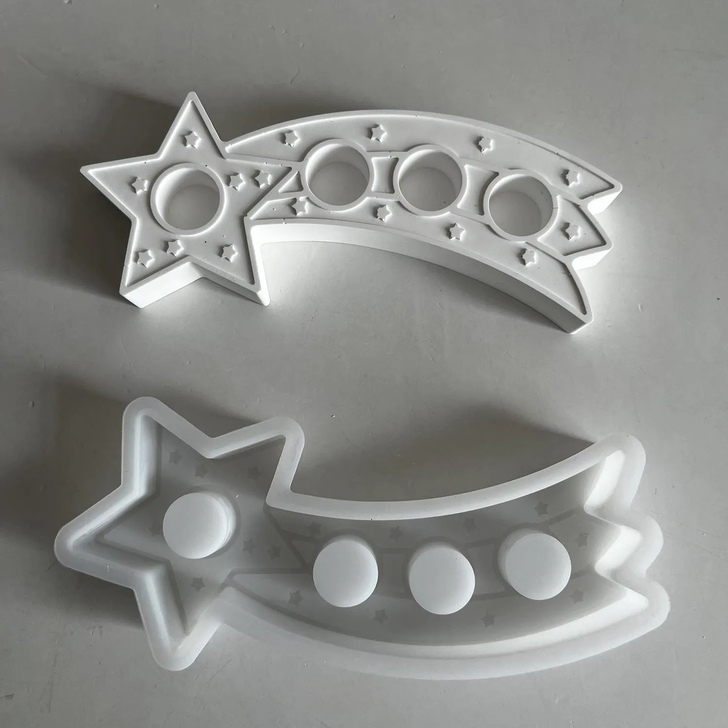 christmas Star Ribbon Candle Holder Silicone Mold Xmas Meteor Candlestick Casting Mold Shooting Star Concrete Cement Molds