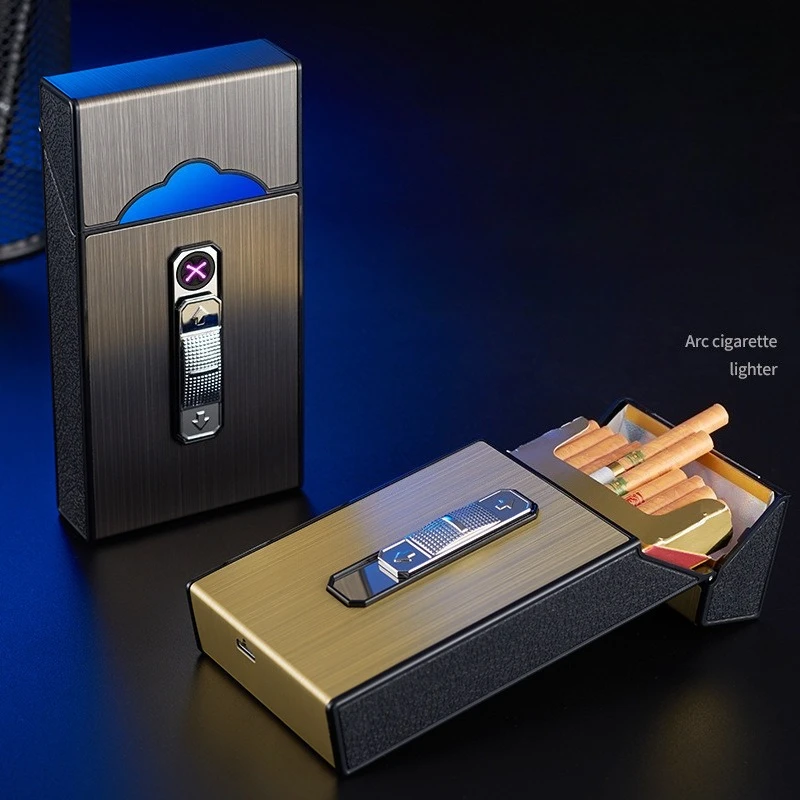 USB 충전식 아크 라이터 담배 케이스 (20개 담배 포함) 일체형 라이터 선물 도매