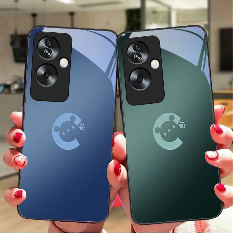 Simple Bear Shadow For Oppo A79 5G 58 78 74 60 4G Reno 11F Realme GT 6 11 Note 50 10 C55 X2 Tempered glass black phone case